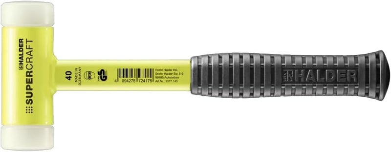 Halder SuperCraft Hi-Viz Dead Blow Mallet 3377.140 - Non-Rebounding Mallet, Hard Nylon Inserts, Break-Proof Steel Tube Handle, Anti-Slip Grip, 40mm, 1.8 lbs. - Image 1
